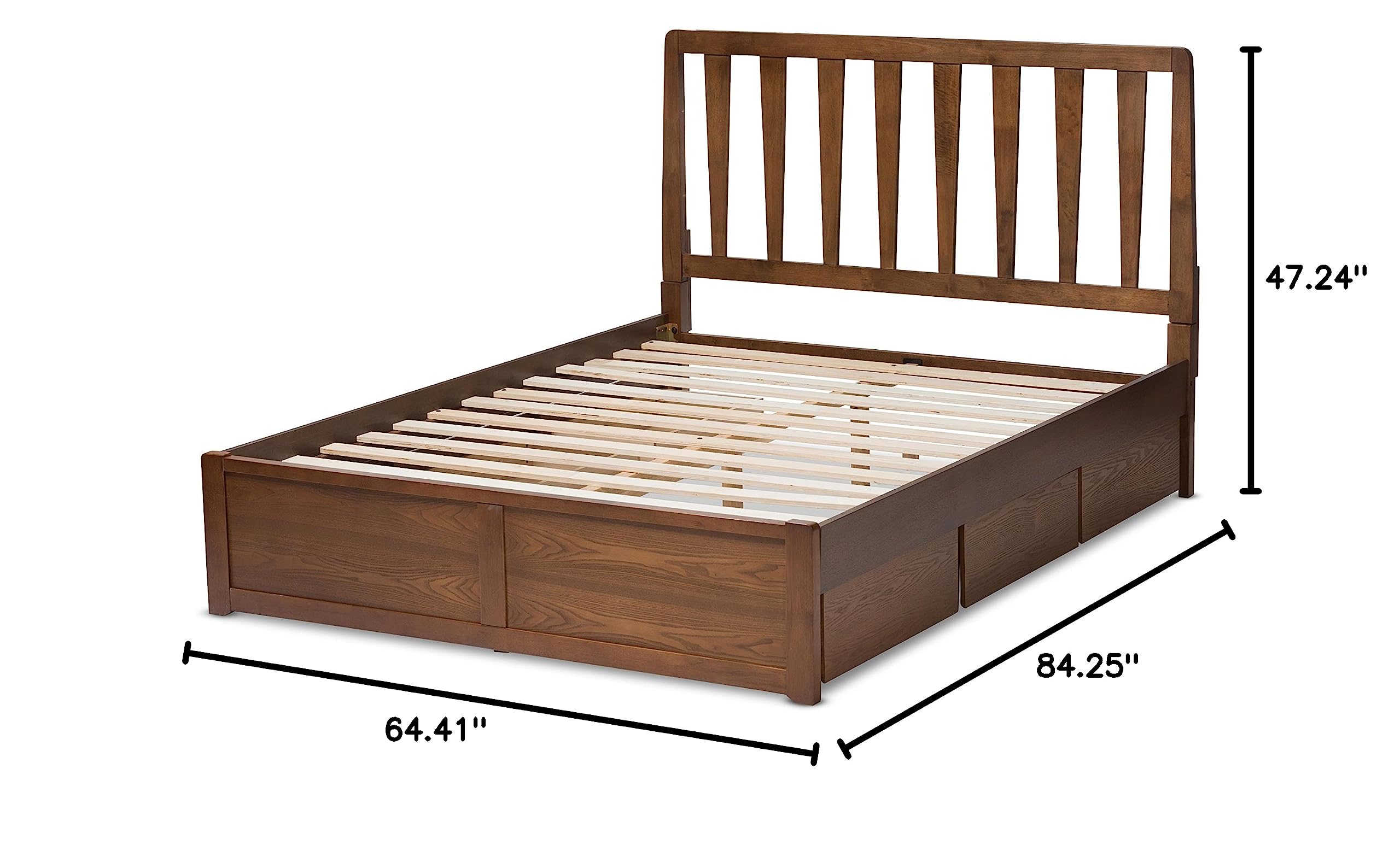 Baxton Studio Garonne Queen Size Storage Platform Bed with Drawers - Walnut Brown Finish - Modern Bedroom Furniture for Small Spaces & Apartment Living
