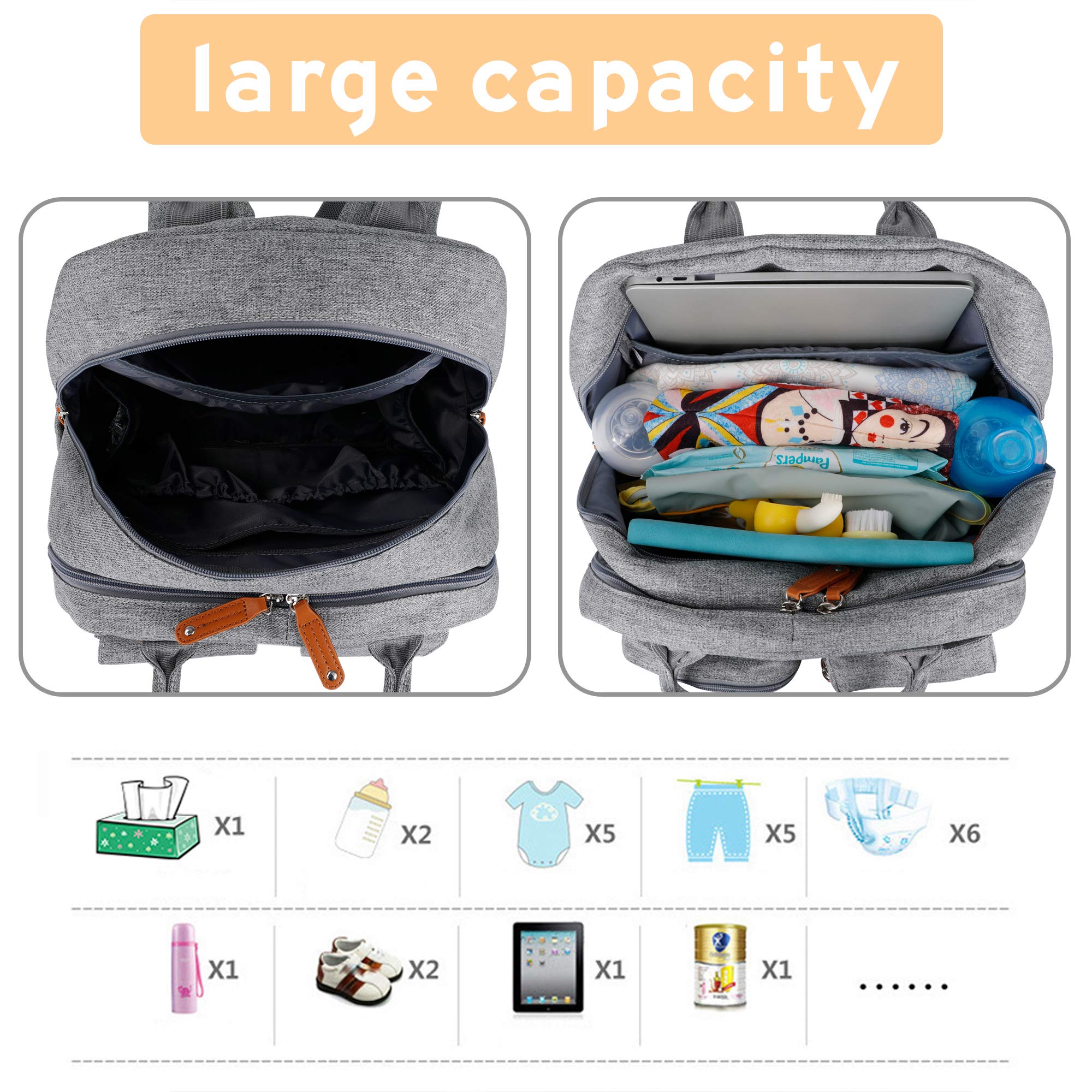 **Large Waterproof Diaper Backpack for Moms – Multi-Pocket Baby Bag with Stroller Straps & Changing Pad – Austere Gray – Perfect for Travel, Daycare & On-the-Go Parenting**