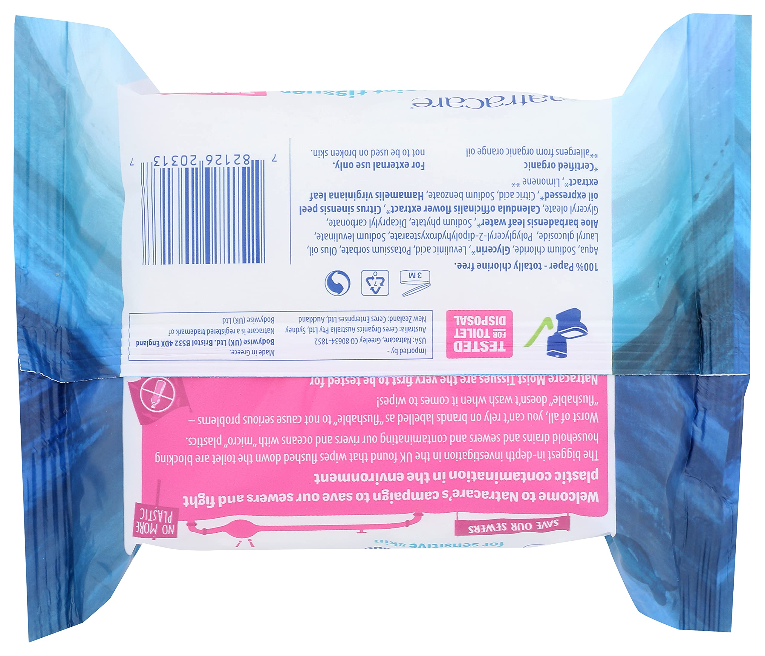 Natracare Organic Flushable Wipes - 100% Biodegradable, Aloe Vera & Witch Hazel, Sewer Safe Moist Tissues (480 Count) | Gentle for Sensitive Skin, Perfect for Travel, Baby Care & Home Use