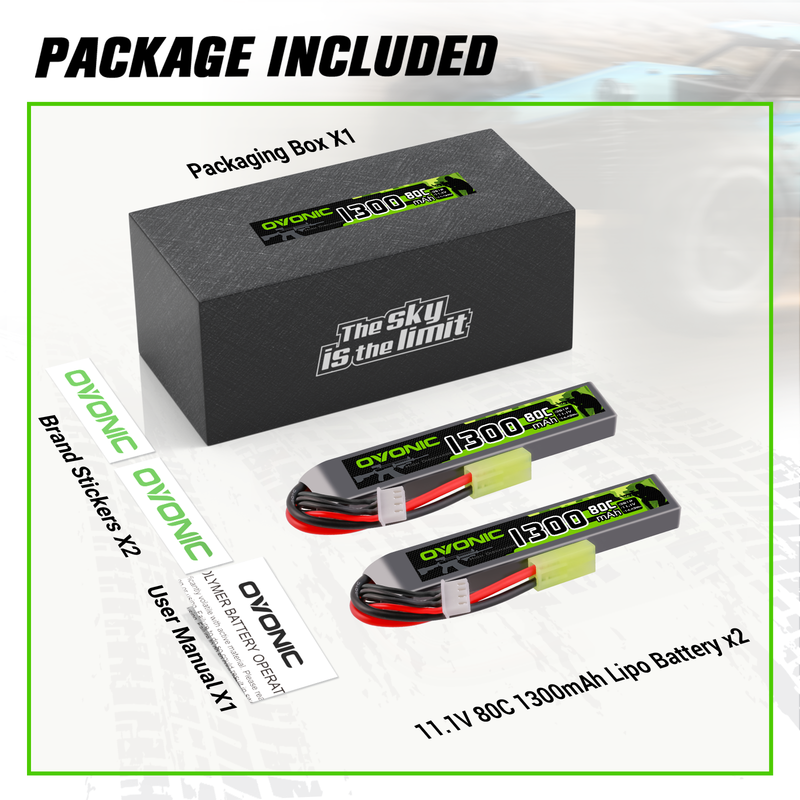2 Pack Ovonic 3S 1300mAh 80C 11.1V Lipo Battery with Tamiya Plug - High Performance Nunchuck Style Battery for Airsoft Guns, RC Cars, and Drones - Perfect for Extended Gaming Sessions and Outdoor Adventures