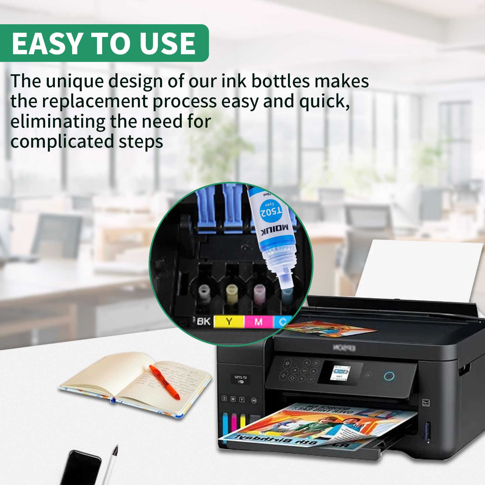 5 Pack T502 Ink Refill Bottles for Epson EcoTank 502/ET Series - Compatible with ET-2760, ET-4760, ET-2750, ET-3760, ET-2850, ET-15000, ST-4000, ST-2000 Printers (2 Black, 1 Cyan, 1 Magenta, 1 Yellow) - Ideal for Home & Office Printing, Photo Printing, Document Printing