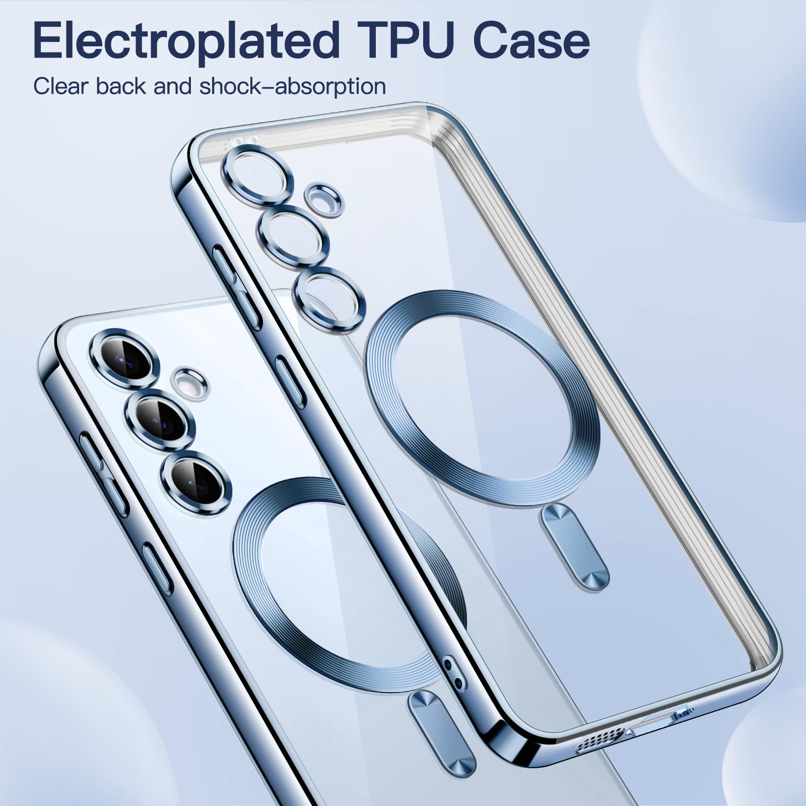 JETech Soft Clear Case for Samsung Galaxy S24 FE - Shockproof TPU Phone Cover with Camera Lens Protection & MagSafe Wireless Charging Compatibility (Blue) - Perfect for Daily Use, Travel, and Outdoor Activities