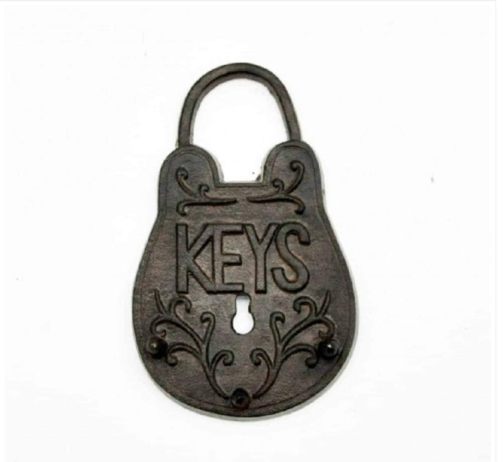 Vintage Cast Iron Key Rack with Padlock Design - Wall Mounted Key Holder for Home, Office & Entryway Organization