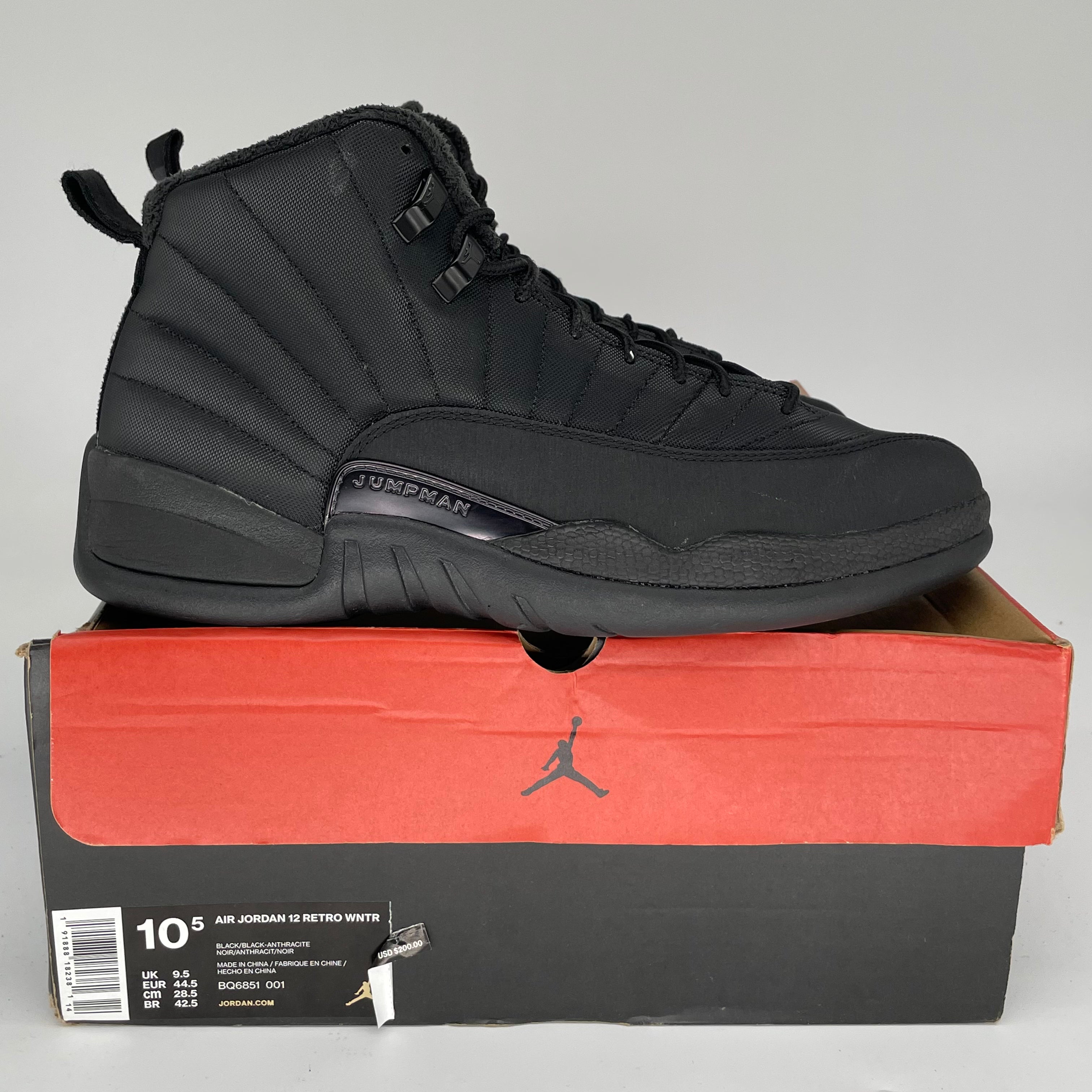 AIR JORDAN 12 Winter Black Men's Basketball Shoes Size 10.5 (BQ6851-001) - Perfect for Streetwear & Court Performance