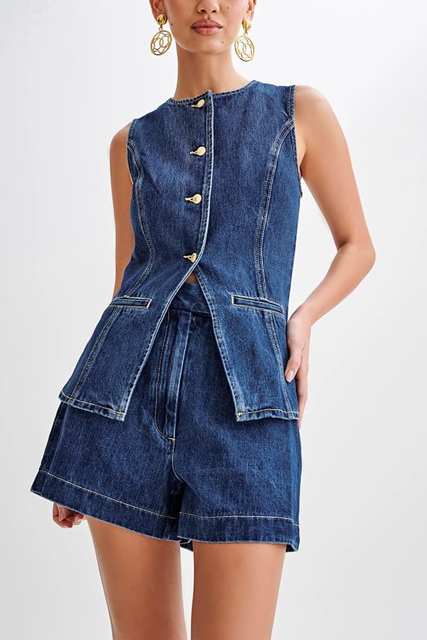 NIFTRIRY Women's Summer 2-Piece Outfit Set - Denim Vest & Top Matching Set | Casual Streetwear, Beach Vacation & Date Night Outfits