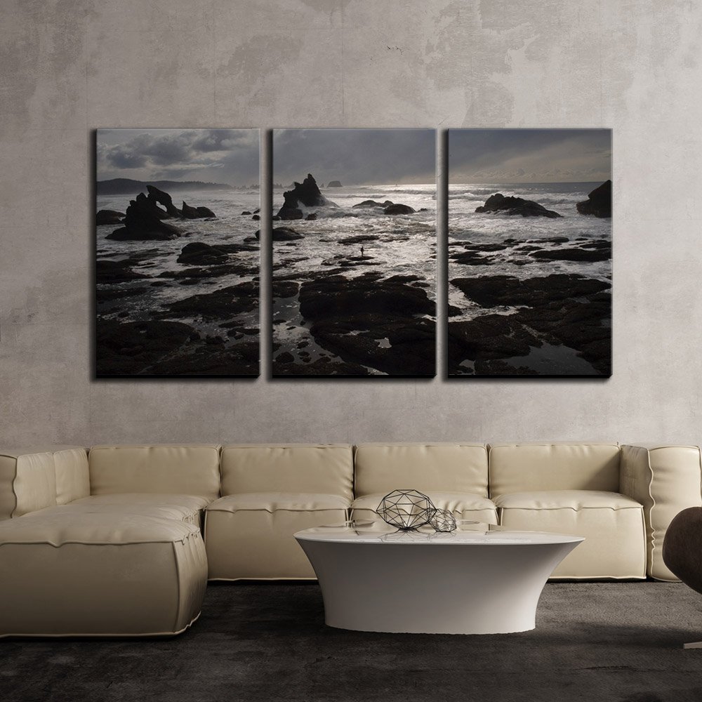 Wall26 - 3 Piece Canvas Wall Art Set - Seashore at Dusk Landscape Painting - Modern Framed Home Decor Ready to Hang (24