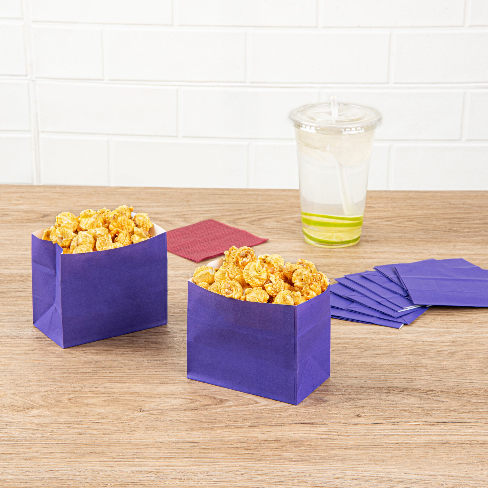Purple Paper Snack Bags - 4.25 x 2.5 x 3.75 Inches Large Size - 100 Count Box - Perfect for Parties, Picnics & School Lunches