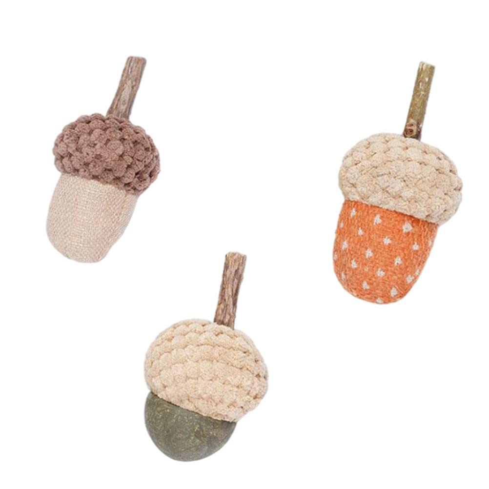 VILLCASE 3Pcs Durable Catnip Toys for Kittens - Bite-Resistant Cat Toys with Organic Catnip - Cute Cartoon Acorn Shape Cat Chew Toys for Indoor Cats - Perfect for Playtime, Training & Stress Relief