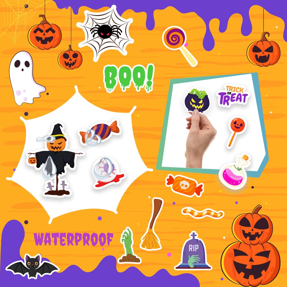 120 Pcs Halloween Stickers for Kids - Waterproof, Non-Repeating Party Favors, Classroom Crafts & Decorations - Perfect for Halloween Parties, Trick or Treat Bags, Pumpkin Decor & School Activities