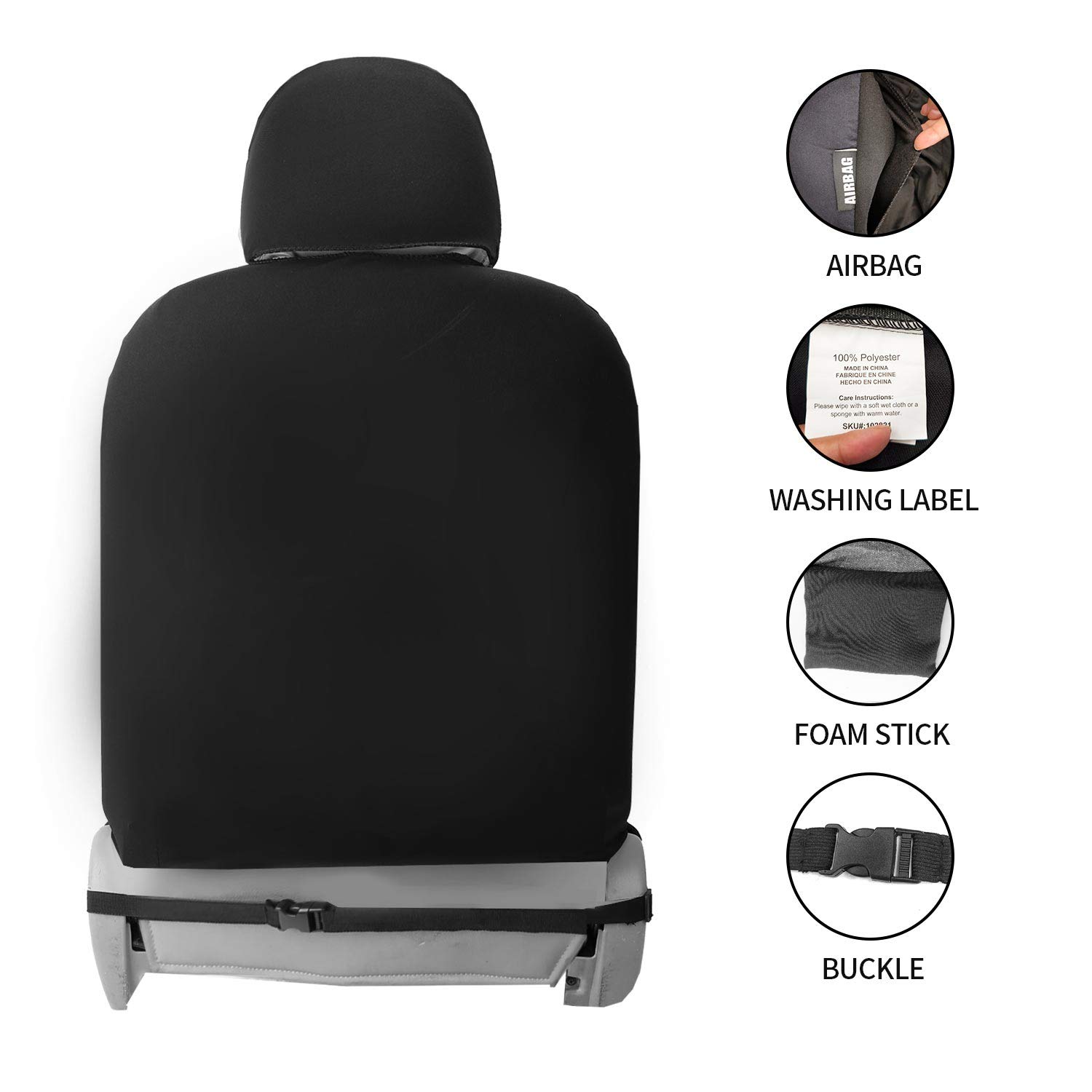 2-Pack Universal Black Car Seat Covers - Premium Cloth Seat Protectors for Sedan, Truck & SUV Front Seats | Waterproof & Anti-Slip Design for Comfort & Vehicle Protection