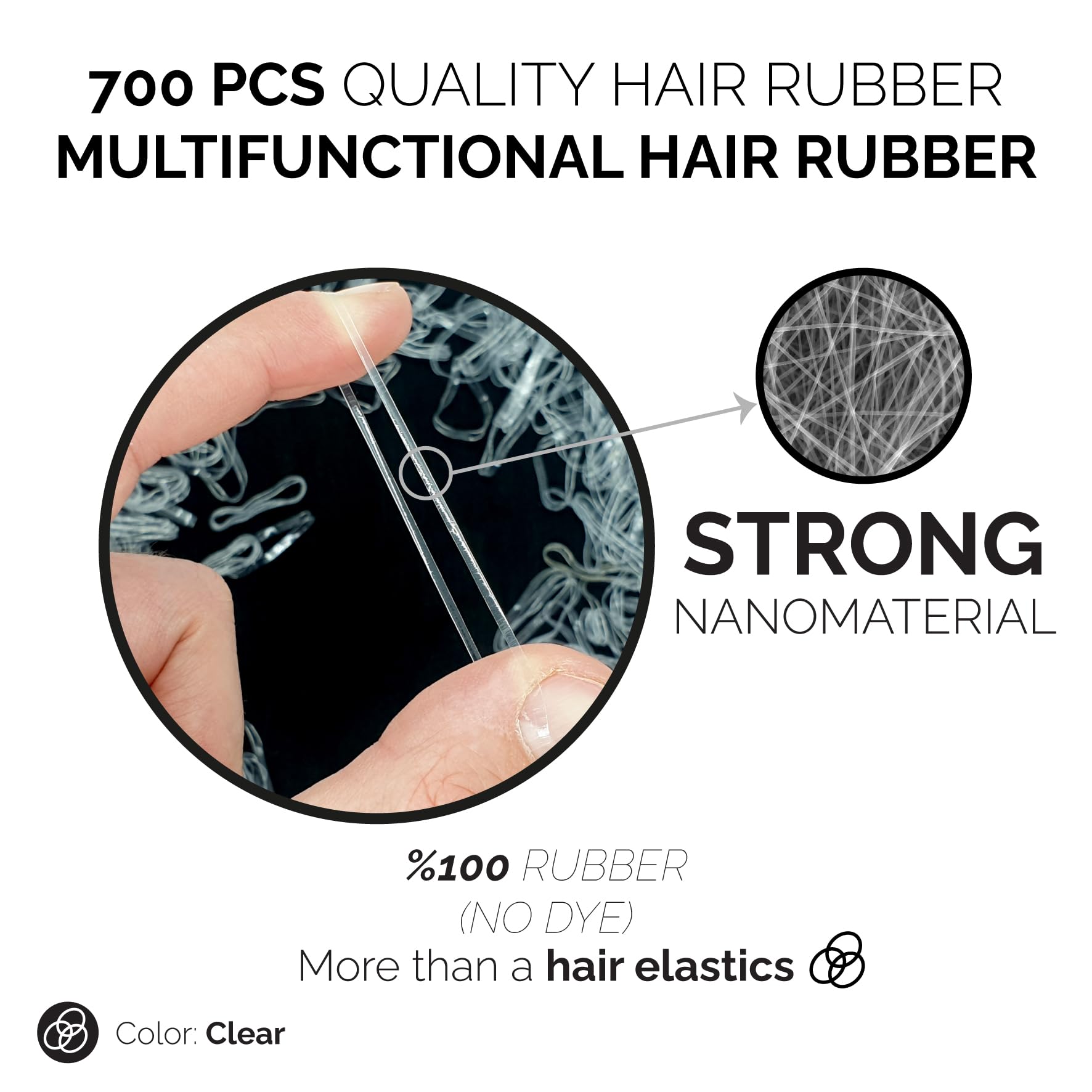 700 PCS Clear Hair Elastics - No Metal Gentle Hair Ties for Women & Girls, Small Elastic Hair Bands for Ponytails, Braids, Workouts & Daily Use (Bulk Pack)