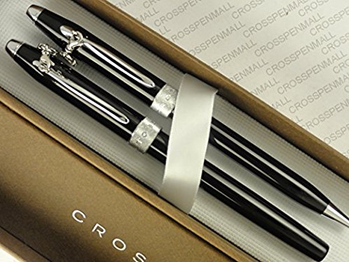 Pearlescent Black Lacquer & Glittering Pavé Rolling Ball Pen Set - Elegant Ballpoint Pens for Him & Her, Perfect Gift for Anniversaries, Weddings & Special Occasions