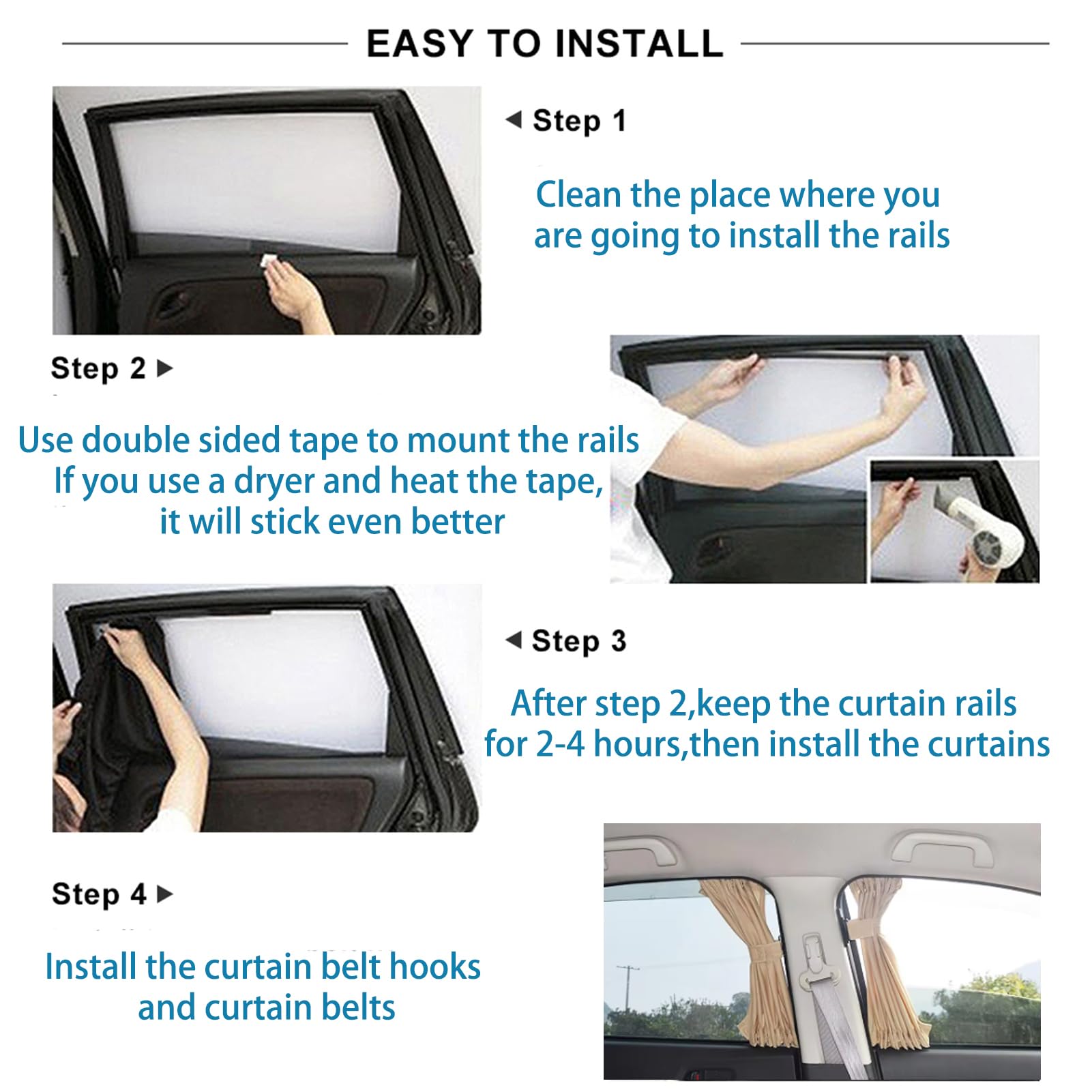 2Pcs Removable Slidable Car Side Window Curtains - Foldable Sunshade for Automobile Windows, UV Protection & Privacy (Beige) - Perfect for Road Trips, Baby Protection & Summer Driving
