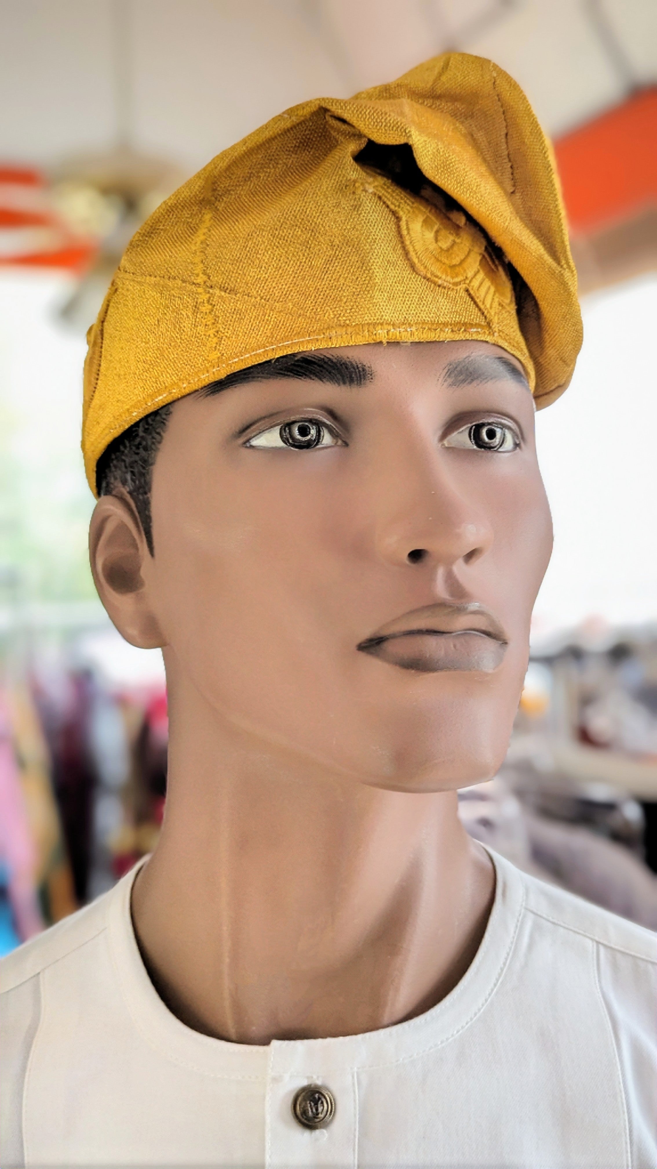 Handwoven African Aso Oke Kufi Cap - Majestic Gold Embroidered Fila by Dupsie | Traditional Nigerian Headwear for Weddings, Festivals & Cultural Events | DPHASFH4
