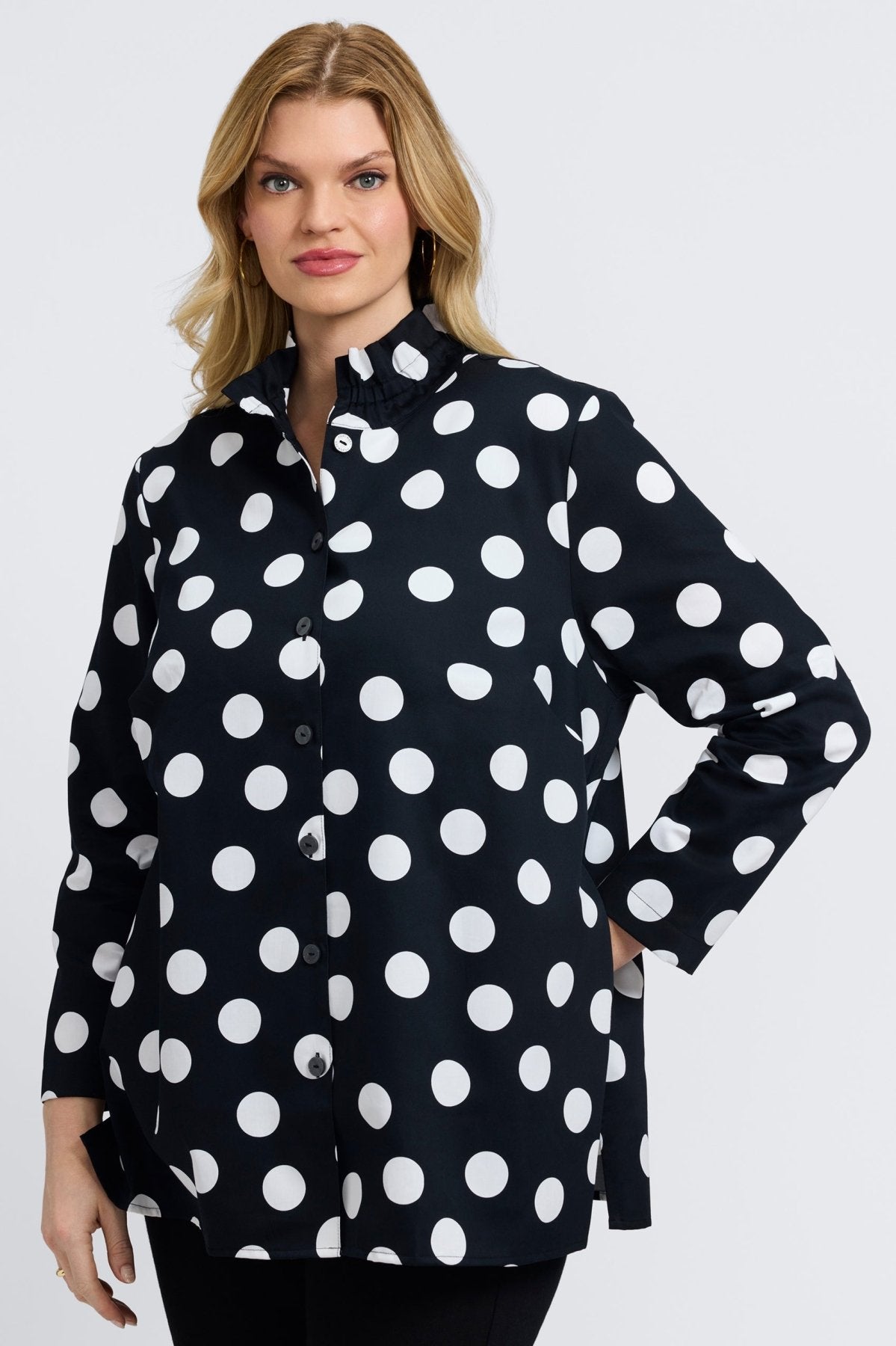 Carolina Plus Size Polka Dot Long Sleeve Shirt Jacket for Women | Stylish Button Down Blouse & Lightweight Outerwear | Perfect for Office, Date Night & Fall Layering