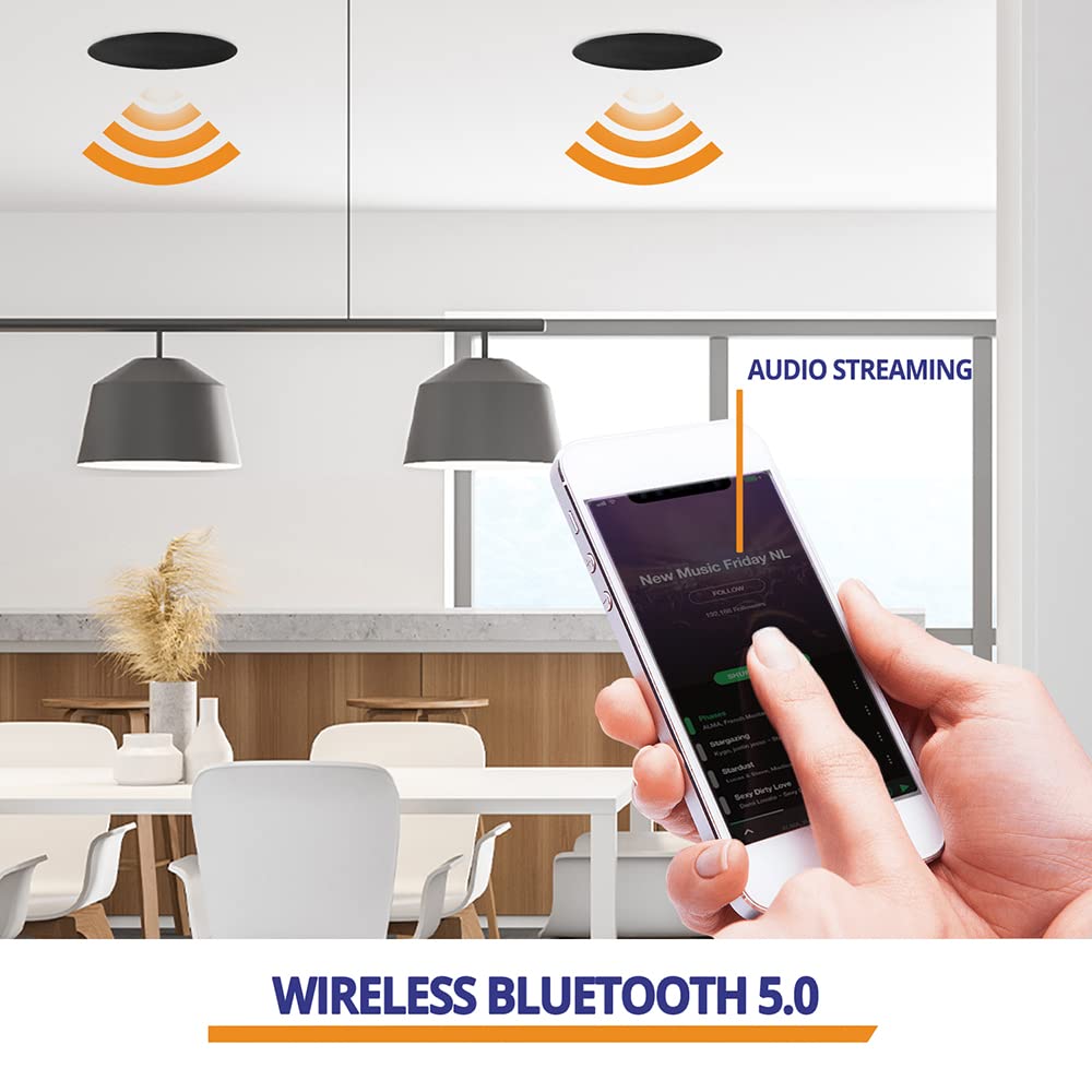 Power Dynamics PD NCBT8B 8-Inch Wireless Bluetooth Ceiling Speaker System - Built-in Amplifier, Easy Installation & Crisp Sound for Home Theater, Background Music & Outdoor Entertainment