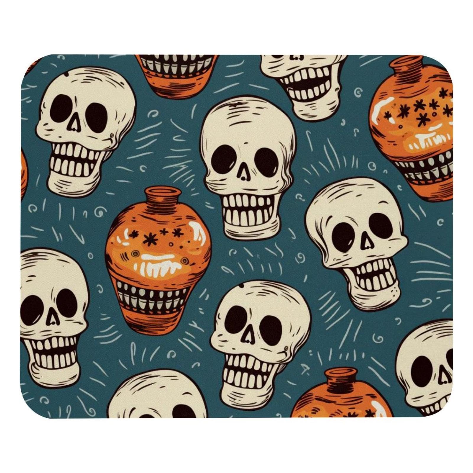 Skull Bowling Square Mouse Pad - Non-Slip Rubber Base Gaming & Office Mouse Mat for Laptop, Computer, Home & School Use (8.3