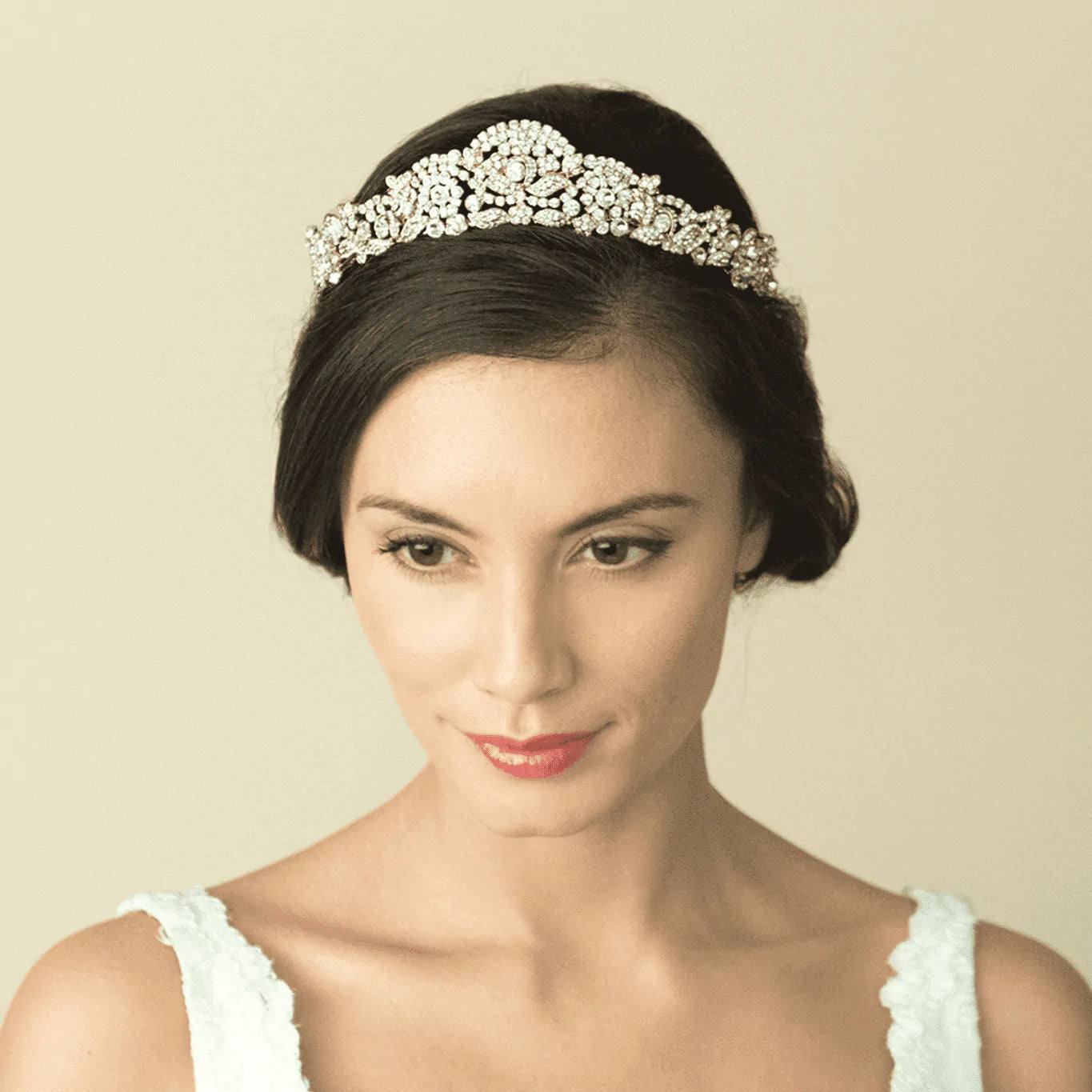 Sparkling Gold Bridal Tiara with Crystals - Elegant Marcella Wedding Headpiece for Bride, Perfect for Weddings, Prom, and Special Occasions