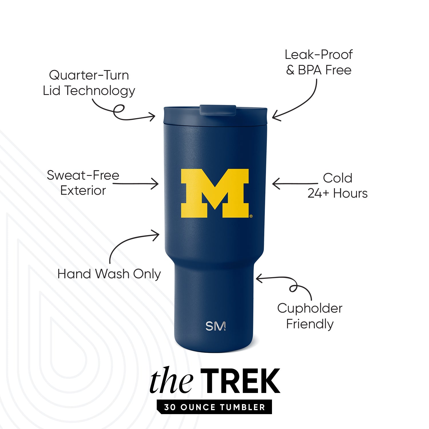 Collegiate Trek Tumbler - 20oz Insulated Stainless Steel Water Bottle with Straw Lid & Carabiner Clip | Leakproof Travel Mug for Hiking, Camping & College Campus Life