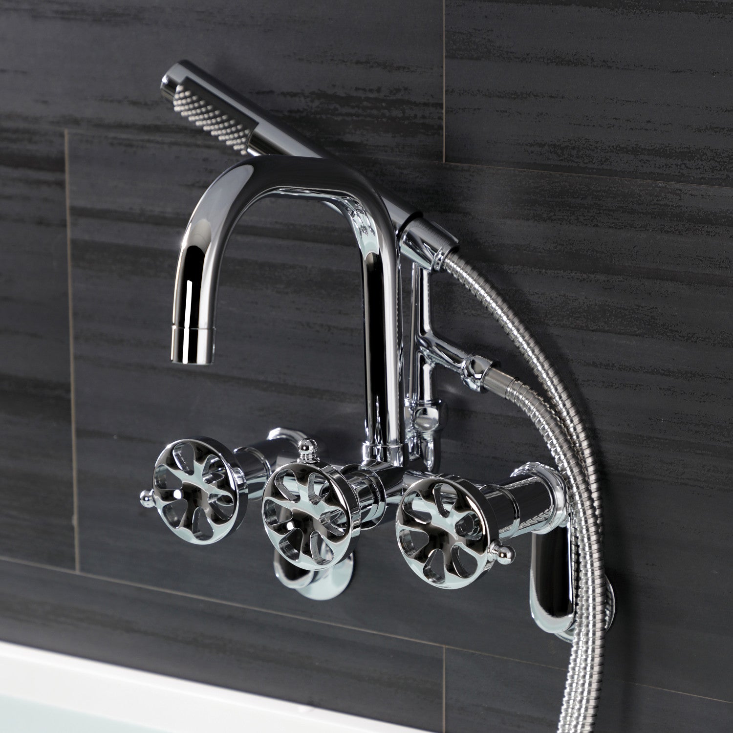 Belknap AE8451RX 3-Handle 2-Hole Wall Mount Clawfoot Bathtub Faucet with Hand Shower, Polished Chrome - Perfect for Vintage Bathroom Renovations & Spa-Like Showers