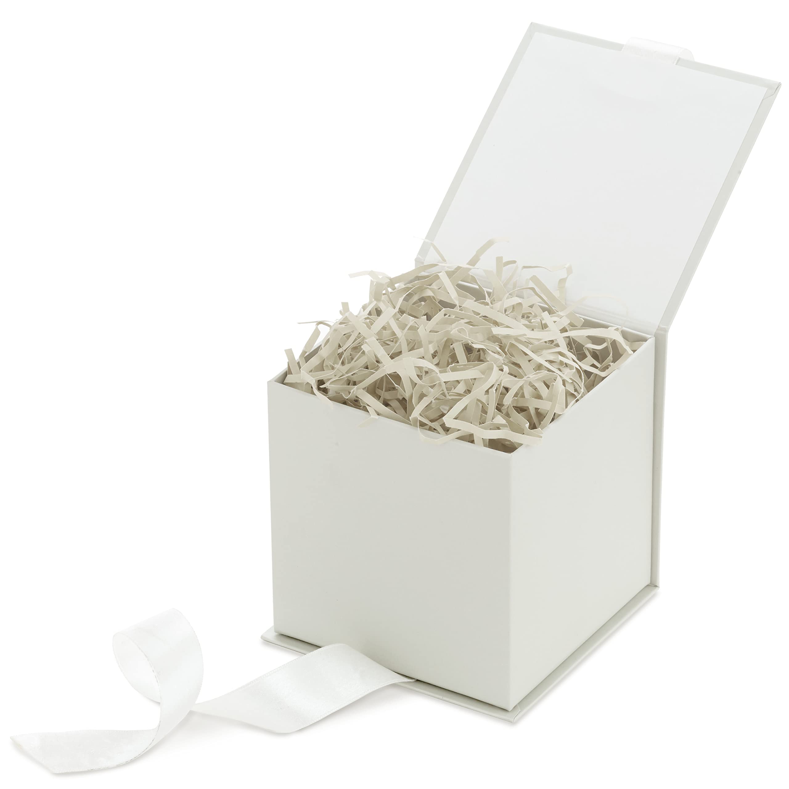 Hallmark 4 Inch Grey White Gift Box with Bow & Shredded Paper Filler - Perfect for Weddings, Bridal Showers, Graduations, Birthdays & All Occasions | Elegant Gift Packaging for Jewelry, Candles & Small Presents