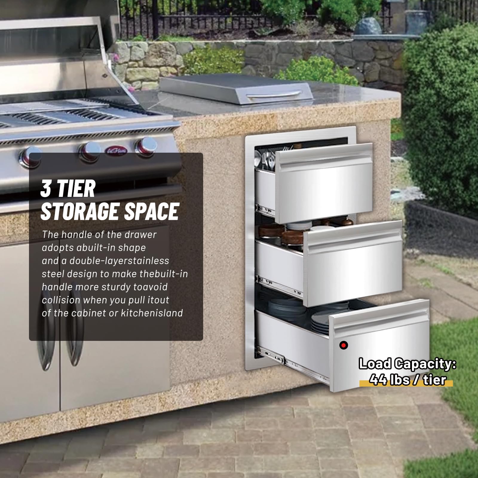 Stainless Steel Triple Drawer Outdoor Kitchen Cabinet - 14