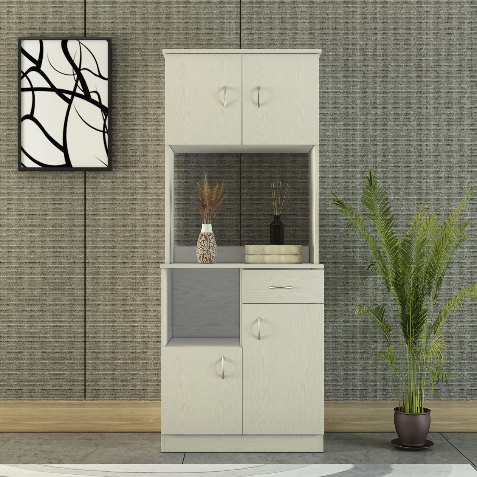 Goujxcy Buffet Sideboard with Hutch Storage Cabinet - Kitchen & Dining Room Cupboard with Drawer & Open Organizer Shelf - Perfect for Dining Room Storage, Kitchen Organization & Home Decor