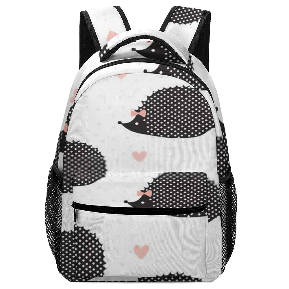 Stylish Kawaii Hedgehog Backpack - 16.5 Inch Cute Black & White Animal Print School Backpack for College, Hiking, Travel & Daily Use | Laptop Backpack for Men & Women | Perfect for School, Work & Outdoor Adventures