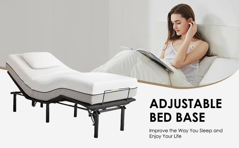 Twin XL Adjustable Bed Frame with Wireless Remote - Electric Bed Base with Head/Foot Incline & Quiet Motor - Easy Assembly Black - Perfect for Reading, Watching TV & Back Pain Relief