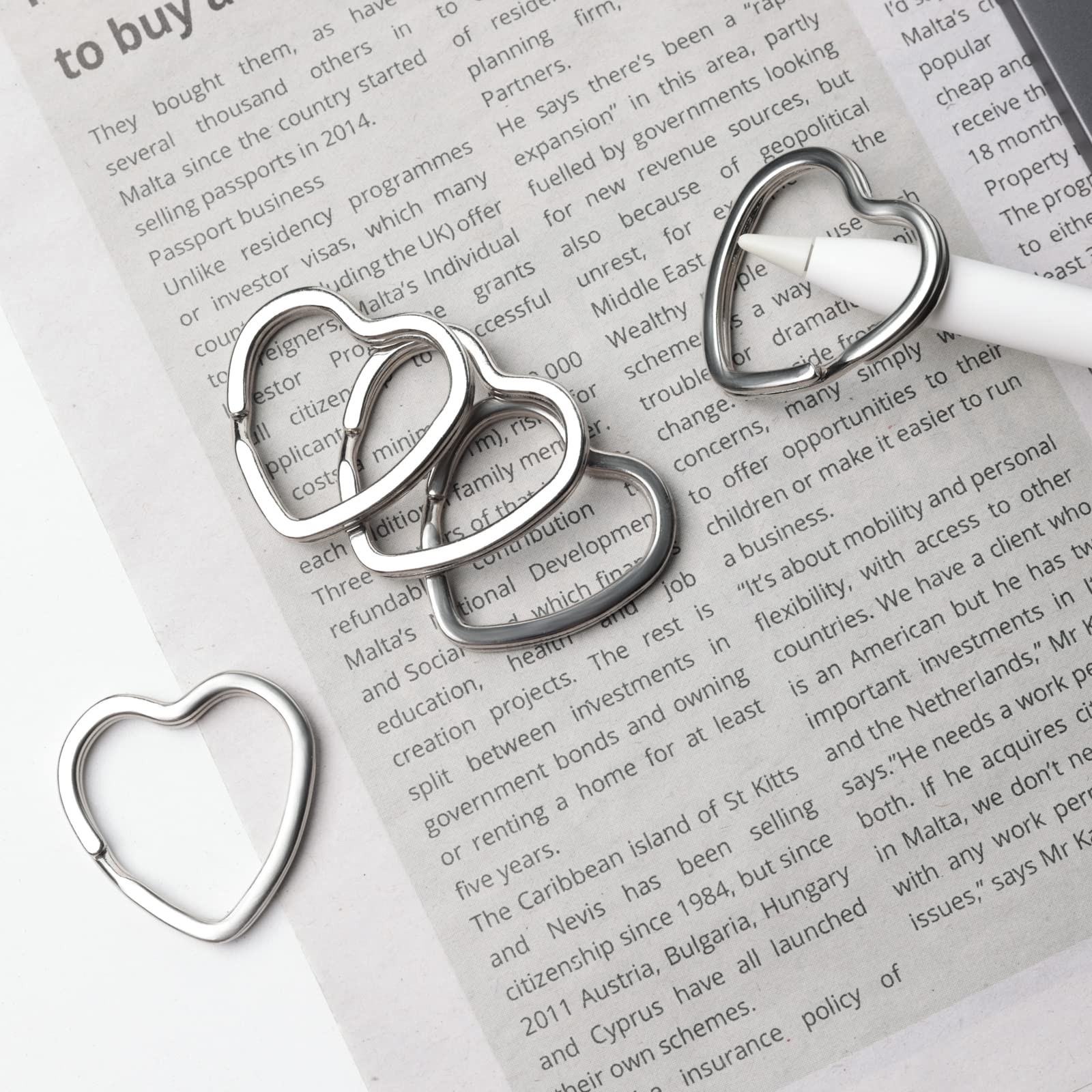 12pcs Heart Keychain Rings - Silver Metal Key Holders for Home, Car & Office