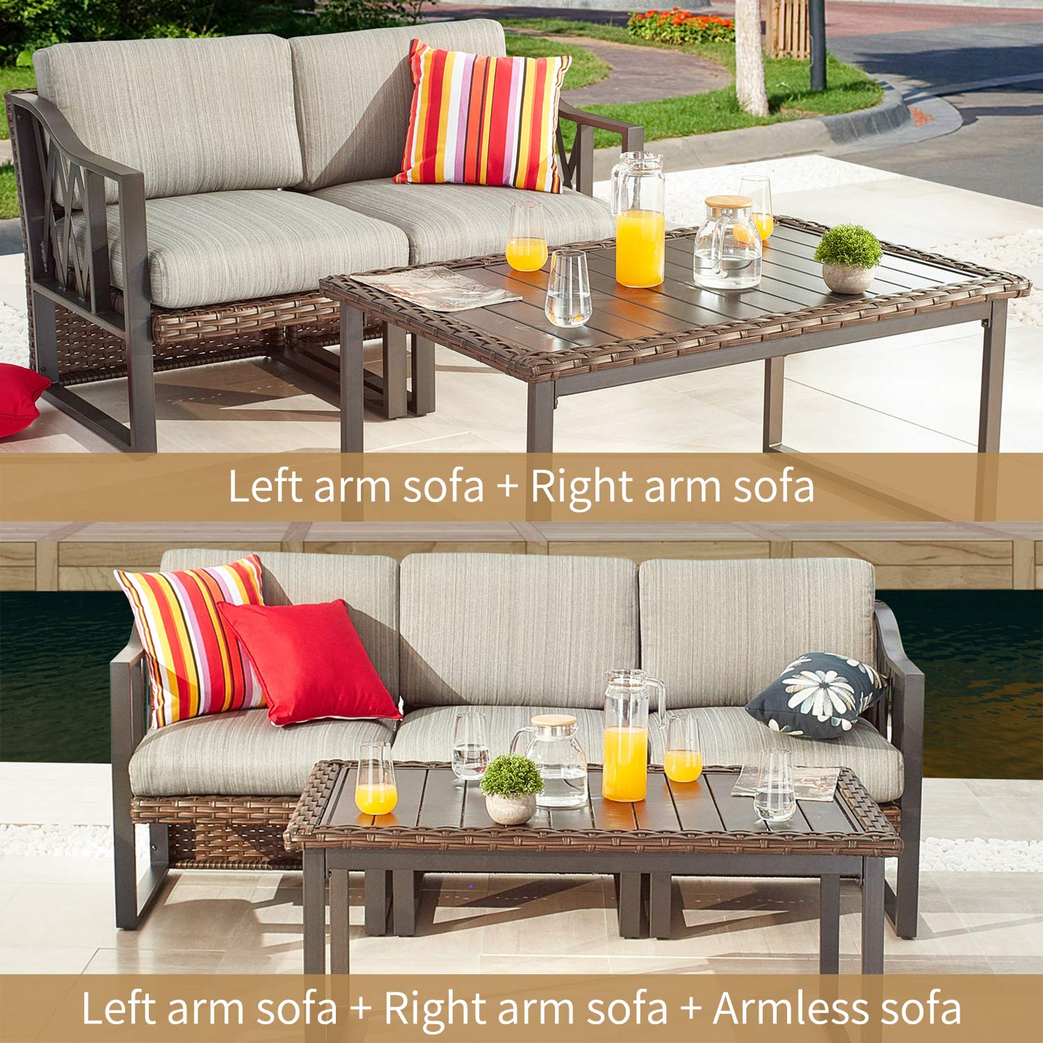 PatioFestival 7-Piece All-Weather Wicker Outdoor Sofa Set with 6.3
