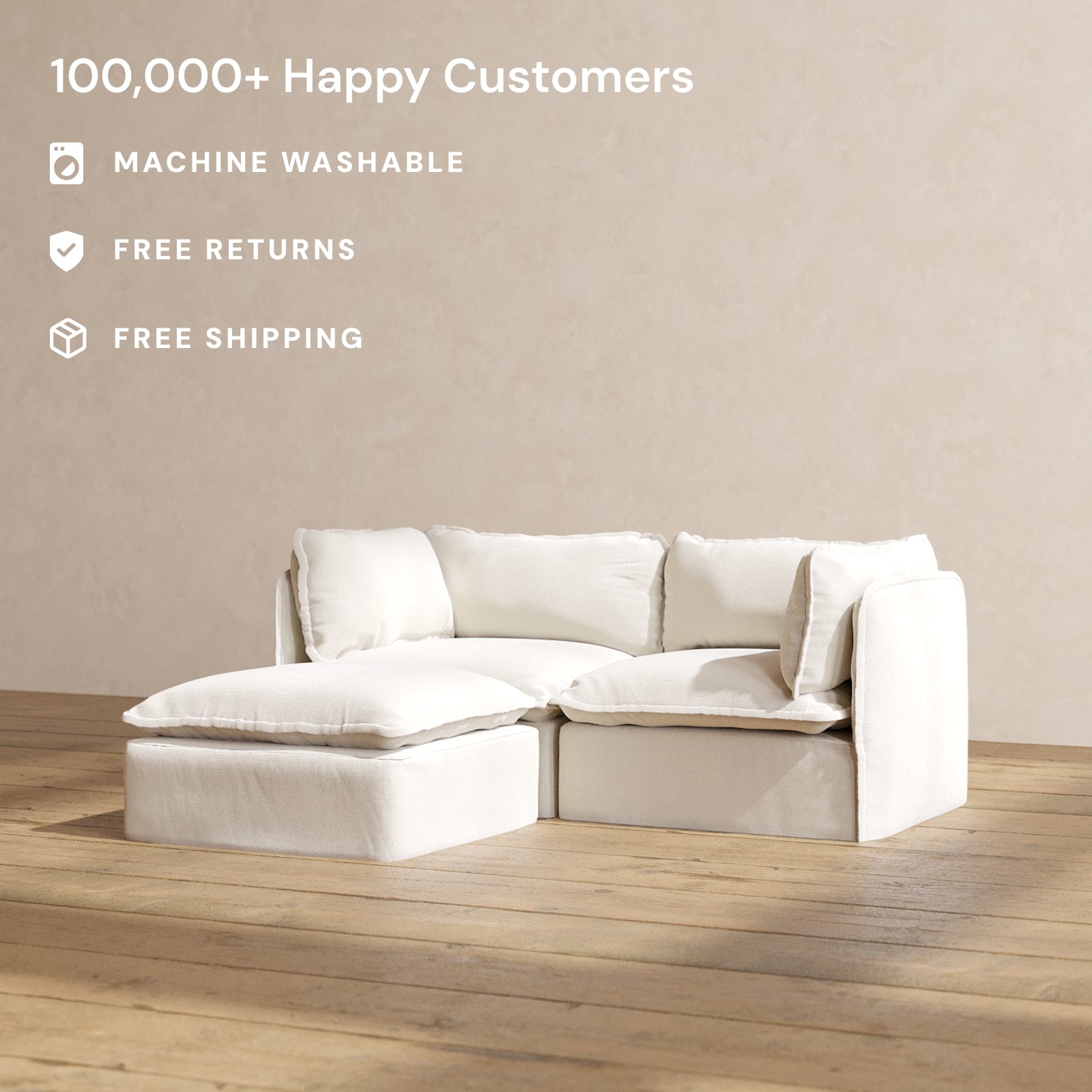 Modular Performance 2-Seater Sectional Sofa in Flour Color | Relaxed Blend Fabric | Perfect for Small Living Rooms & Apartments