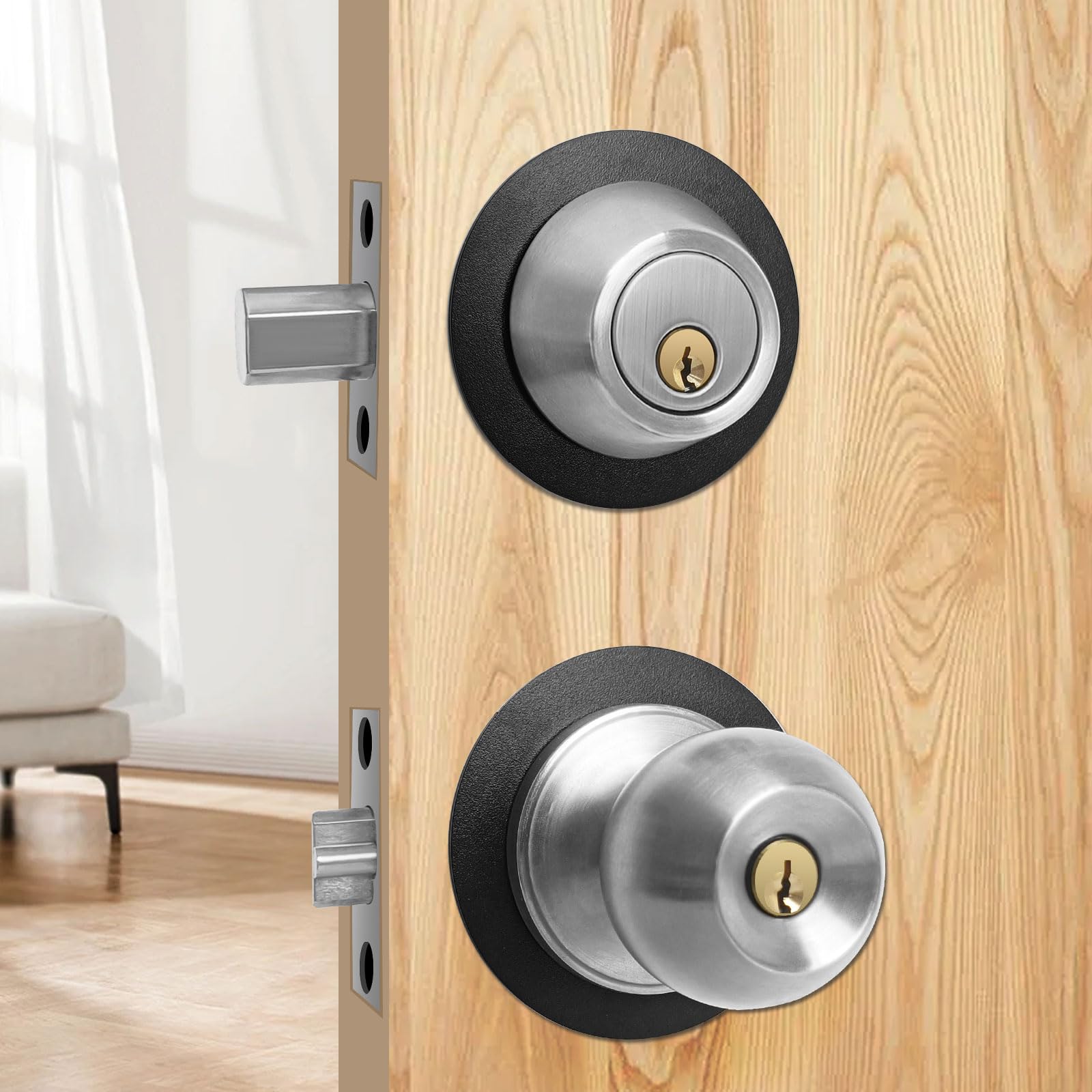 Matte Black Door Knob Plates - 2 Pcs for Secure Door Repair