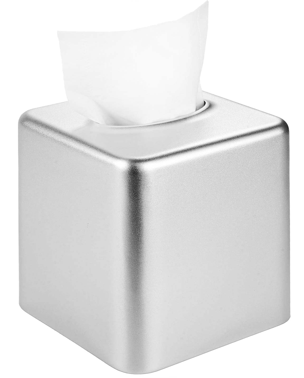 Modern Square Metal Tissue Box Cover - Elegant Silver Tissue Holder for Facial Napkins | Bathroom Vanity, Living Room, Bedroom & Office Decor | Durable & Stylish Home Accessory