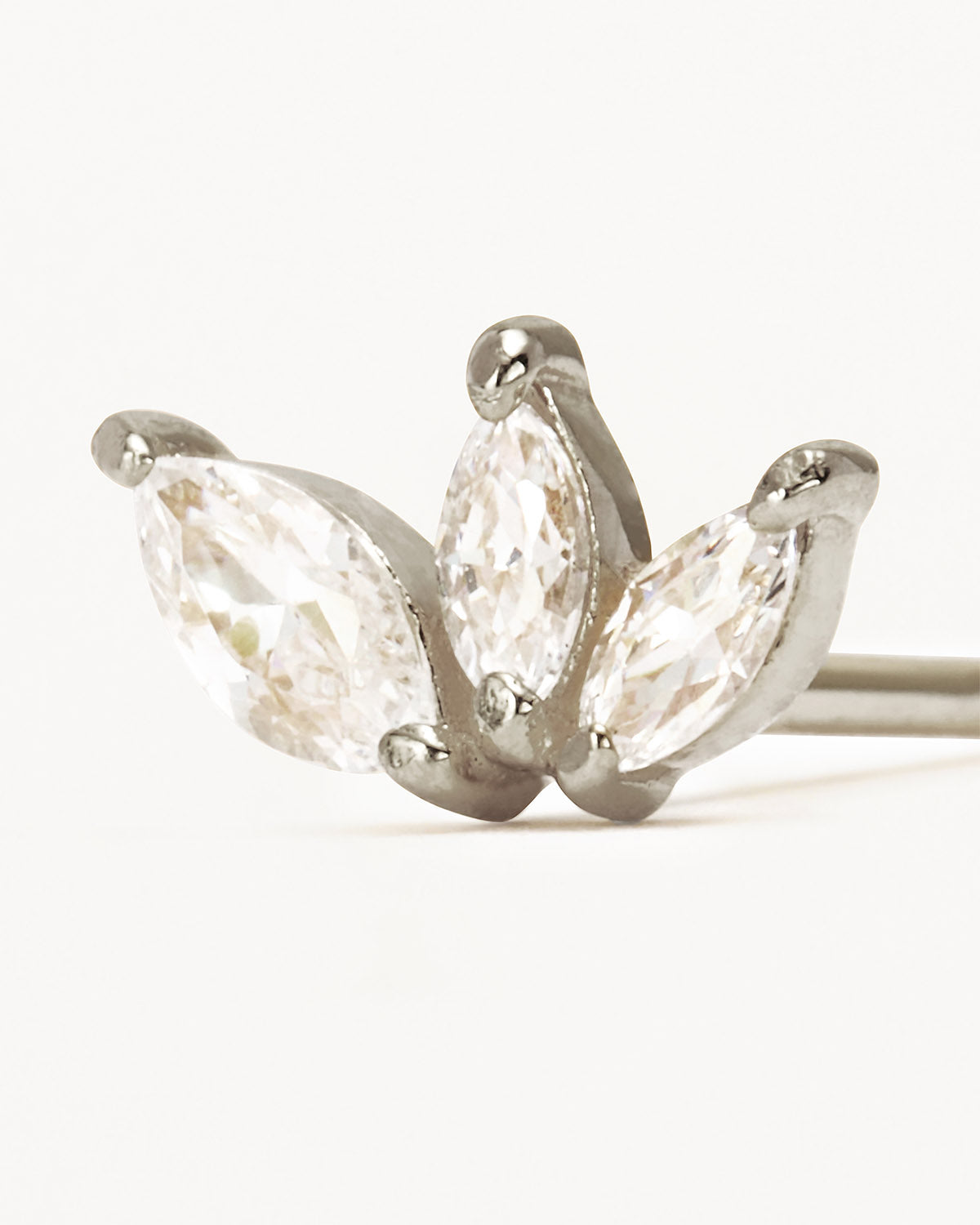14K Solid White Gold Blooming Lotus Crystal Cartilage Earrings - Elegant Flower Stud Earrings for Women - Perfect for Parties, Weddings & Everyday Wear