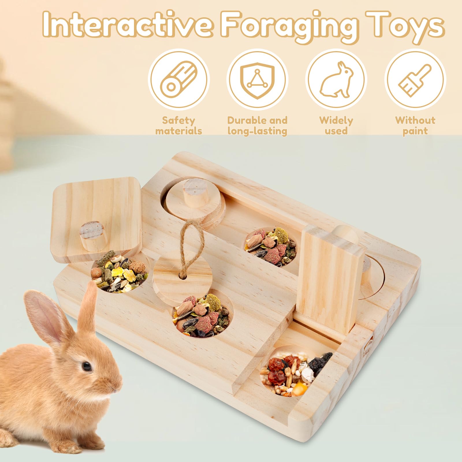 6 in 1 Wooden Small Animal Foraging Toy Set - Interactive Enrichment Toys for Hamsters, Guinea Pigs, Rabbits, Chinchillas & Gerbils - Perfect for Cage Play, Exercise & Mental Stimulation
