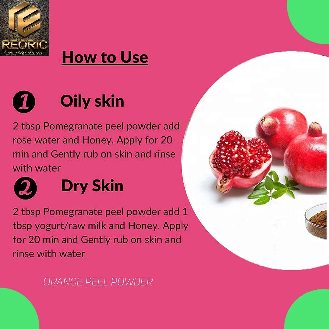 Organic Pomegranate Peel Powder (Anar Ka Powder) - 100g for Face Pack, Hair Pack & Skin Care | Natural Exfoliant & Brightening Agent | Vegan, Gluten-Free Beauty Product