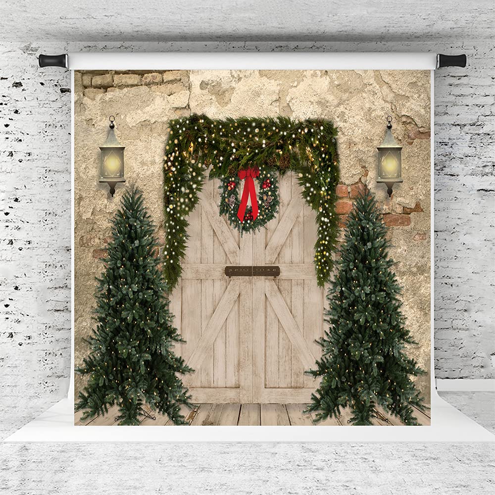 Kate Christmas Backdrop - 8x8ft Barn Door Style Holiday Party Decor for Merry Christmas Photoshoot Background | Perfect for Xmas Parties, Family Photos & Festive Home Decorations