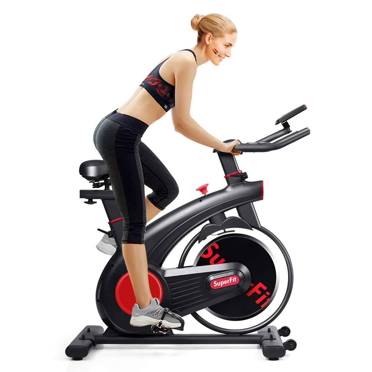 Goplus Indoor Cycling Bike - Silent Belt Drive Exercise Bike with Phone Holder, Adjustable Seat & LCD Monitor - Stationary Bicycle for Home Gym Workout - Perfect for Cardio Training & Weight Loss