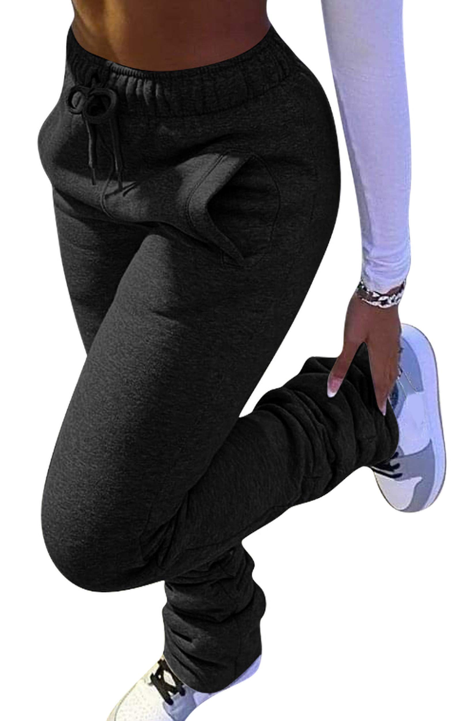 Women's Fleece Sweatpants - Thick Warm Stacked Joggers with Ruched Detail for Workout, Running & Casual Wear | Cozy Winter Lounge Pants for Yoga, Gym & Everyday Comfort