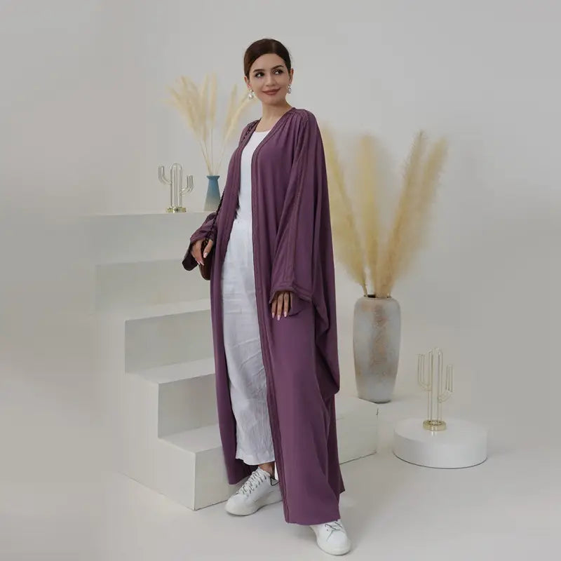 Elegant Embroidered Lace Cardigan Open Abaya Dress for Muslim Women - Modest Islamic Fashion for Prayer, Wedding & Special Occasions
