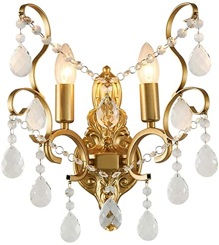 Nordic Crystal Wall Sconce Lighting Fixture - Gold Metal Postmodern Flush Mount Wall Lamp with E14 Socket for Bedroom, Hallway & Living Room | Elegant Headboard & Bedside Lighting for Modern Home Decor