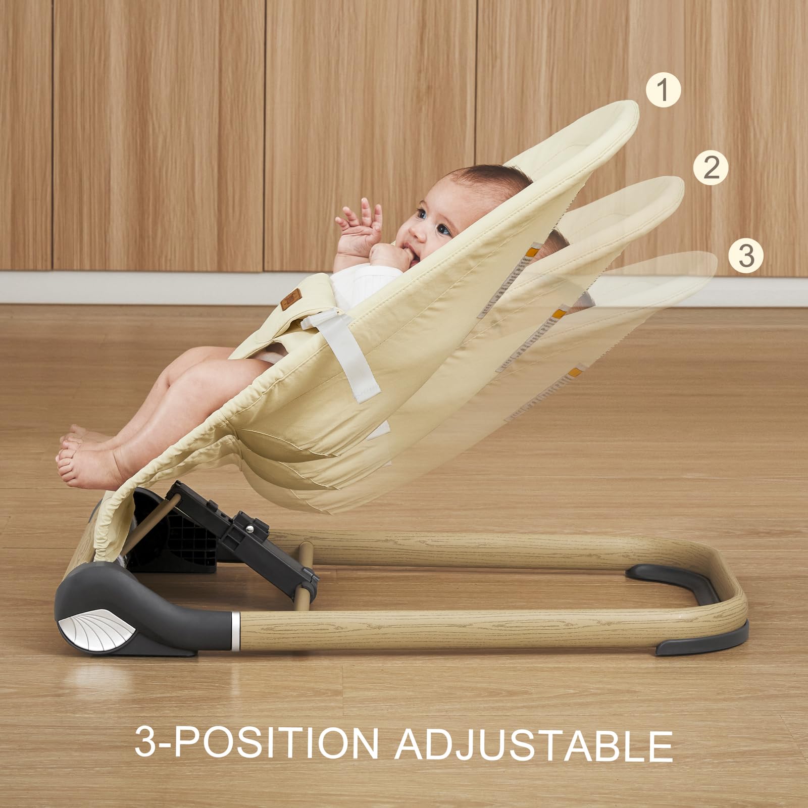 Foldable Baby Bouncer Seat with Adjustable Height - Portable Infant Bouncer for Newborns & Toddlers (Soft Cotton, Beige) | Perfect for Home, Nursery & Travel Use