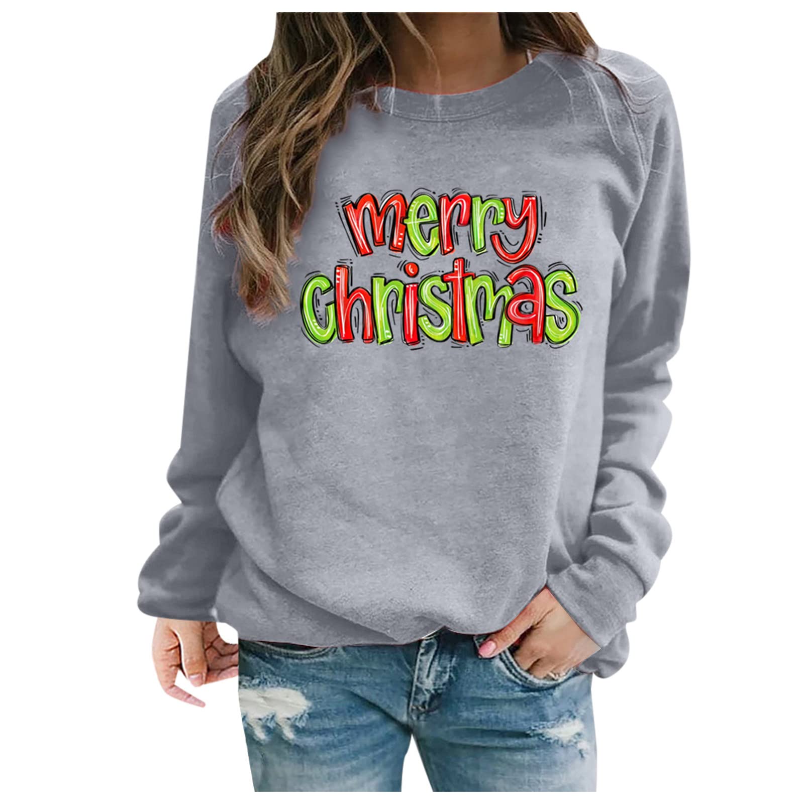 Women's Oversized Star Print Long Sleeve Blouse - Athletic Sleeve O-Neck Sweater Tee Shirt for Casual Wear, Layering & Street Style Fashion