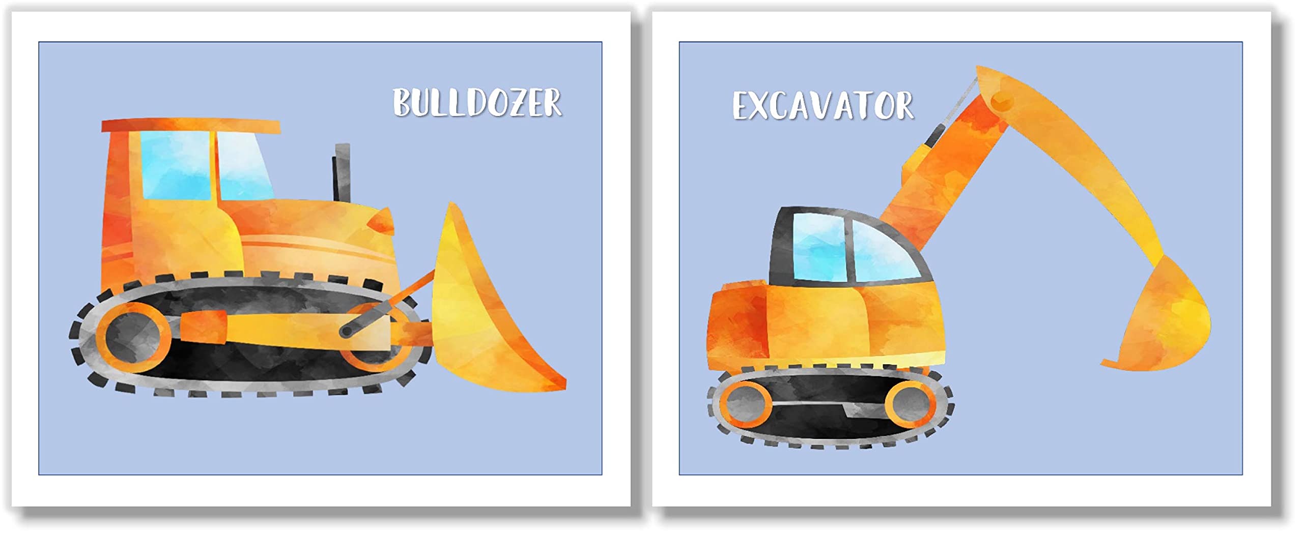 Construction Trucks Art Prints for Boys Room - Set of 4 (8x10 Inch) Unframed Wall Decor - Perfect for Nursery, Kids Bedroom & Playroom