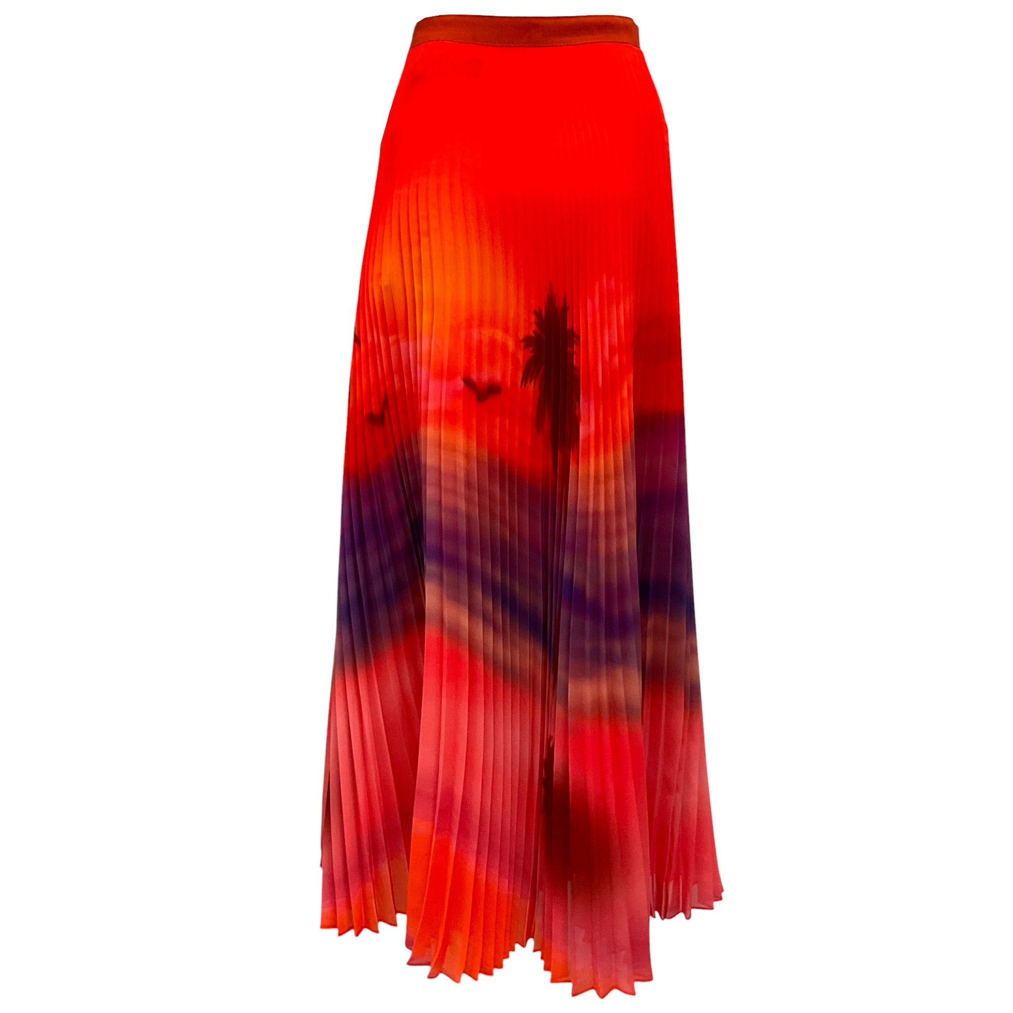 Brandon Maxwell Sunset Orange & Pink Pleated Chiffon Skirt - Elegant Party Dress for Women | Perfect for Weddings, Cocktail Parties & Special Occasions