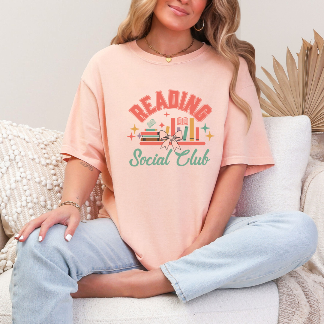 Reading Social Club Graphic Tee - Trendy Cotton T-Shirt for Book Lovers & Reading Enthusiasts - Perfect for Book Clubs, Library Visits & Casual Outfits