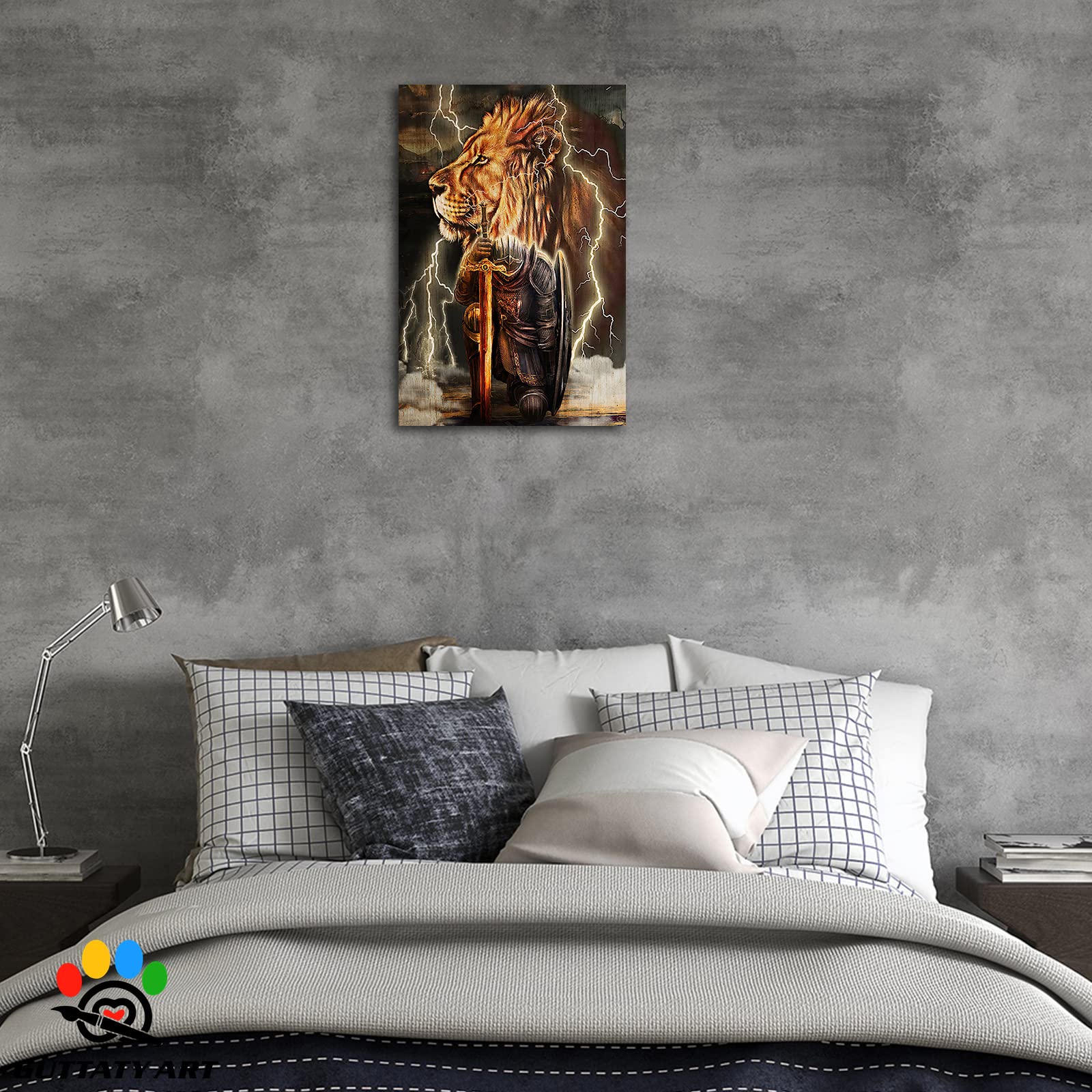 GUTTATY Lion and Jesus Warrior Canvas Wall Art - 12x18 Inches Christian Lion King Animal Painting for Living Room, Bedroom & Office Decor - Perfect for Men's Wall Decor and Spiritual Inspiration