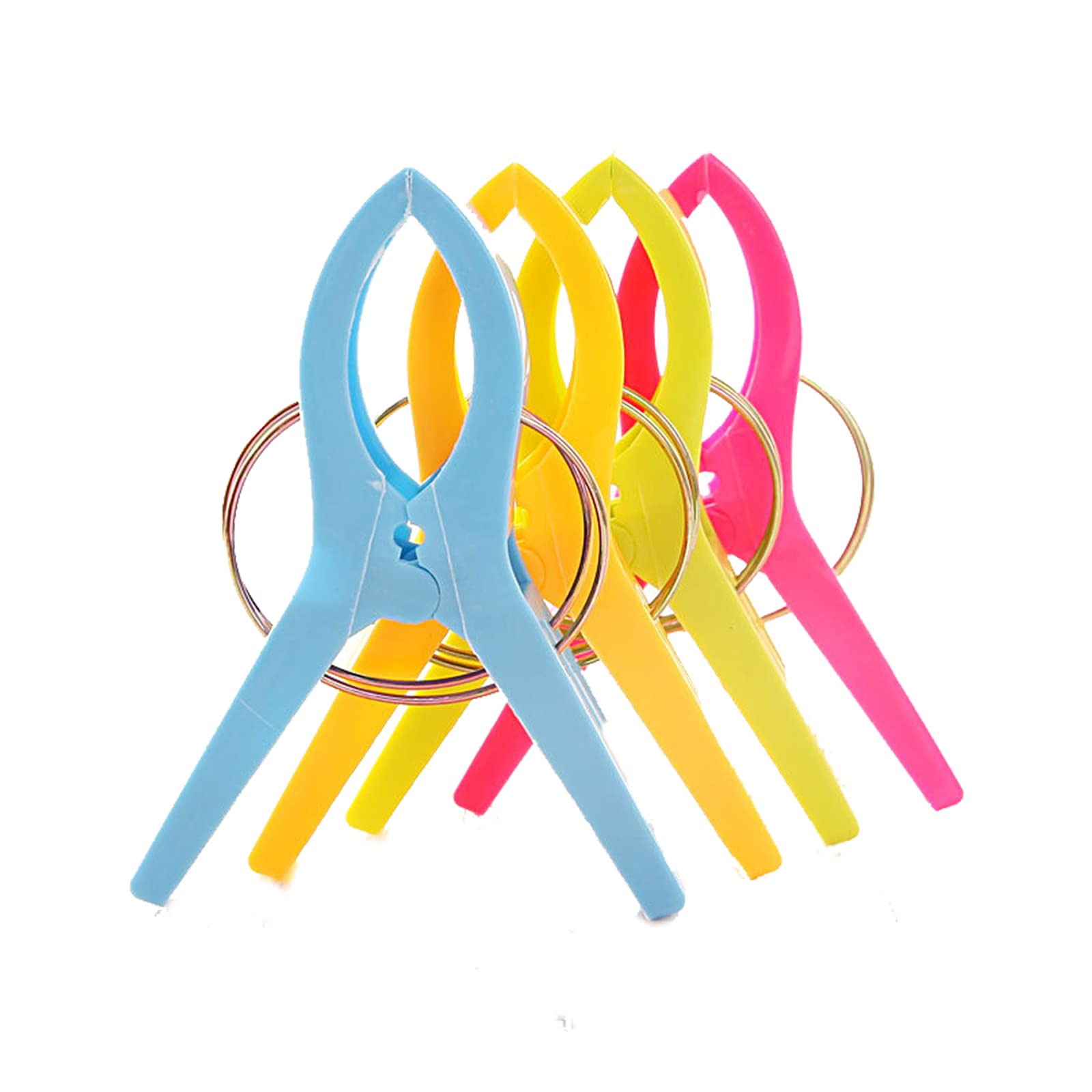 LaXon 4-Pack Plastic Elastic Anti-Slip Clips - Strong Beach Towel Clips for Chairs, Clothes & Quilts - Multi-Color Clothespins for Outdoor, Poolside, Camping & Home Use