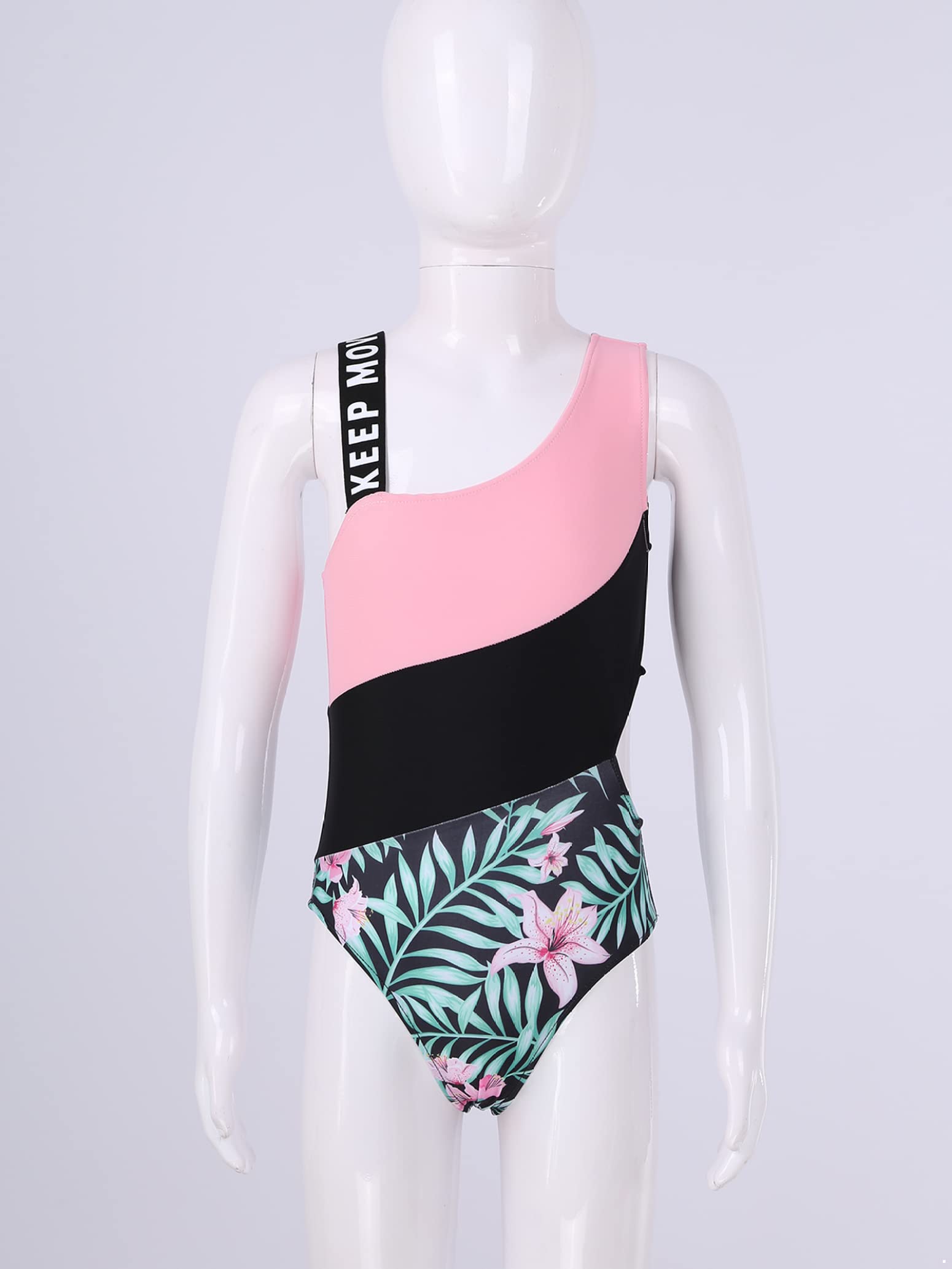 Girls' One Shoulder Letter Print Swimsuit - Stylish Cutout Waist One Piece Bathing Suit for Kids | Perfect for Beach, Pool Party & Summer Vacation